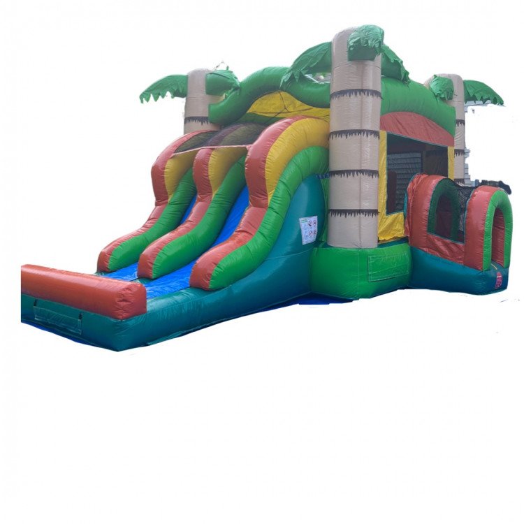 Tropical Junior Bounce House and Double Slide